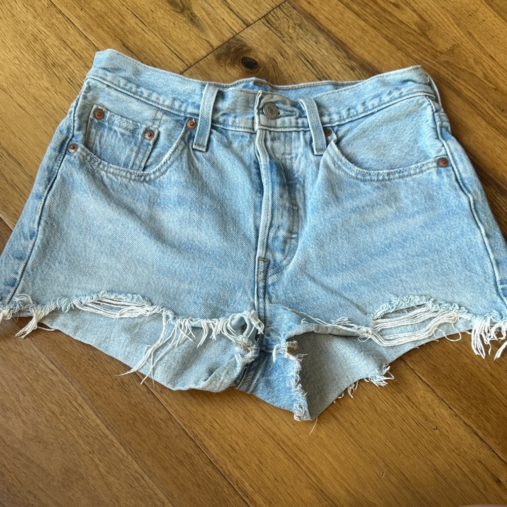 Levi's Light Blue Frayed Jean Shorts